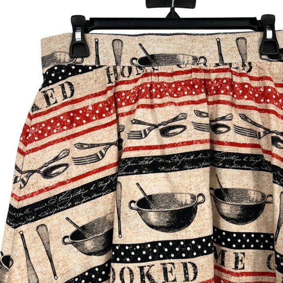 Retrolicious Home Cooked Print A-Line Skirt Beige Black Red Size Large - Picture 5 of 8